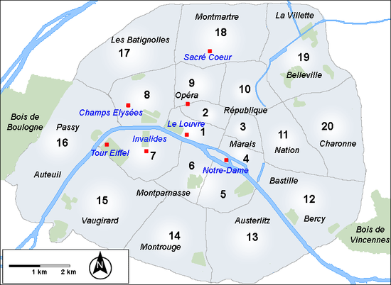 Carte de Paris avec ses arrondissements